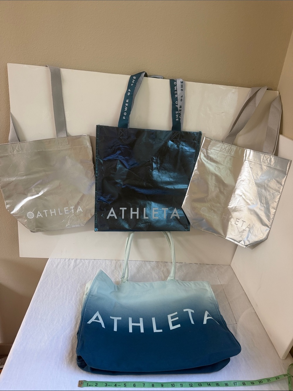 4 Athleta Silver & Blue Ombre Tote Bags